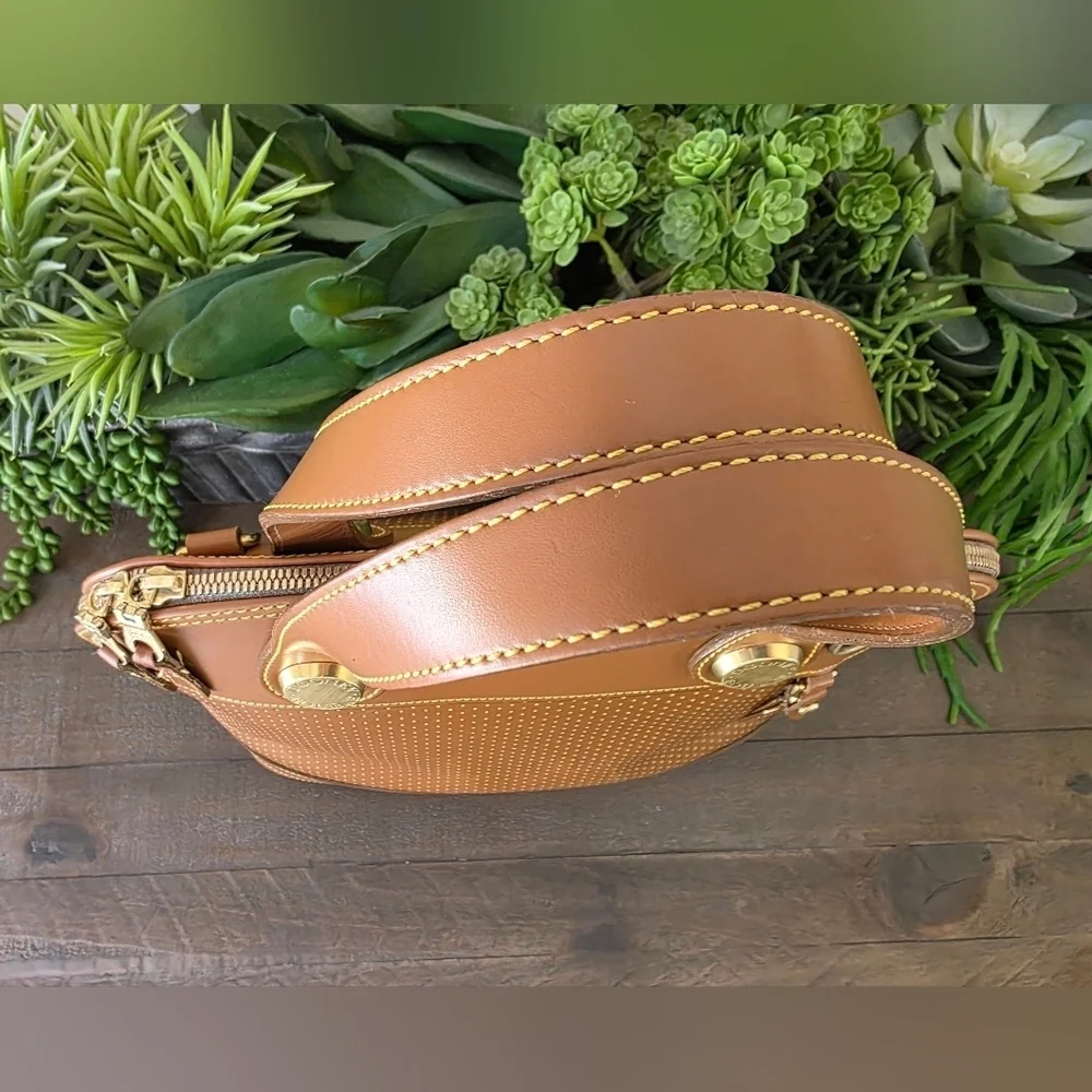 Vintage Dooney & Bourke Essex Satchel In Tan Leather With Gold Hardware